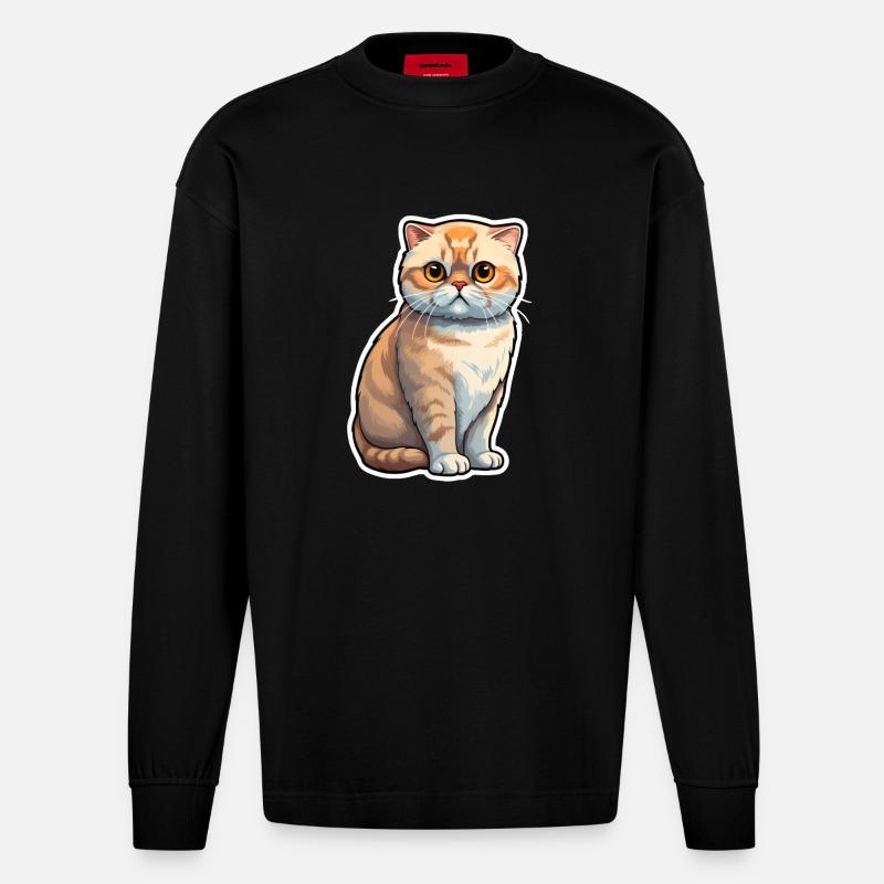 Chat Scottish Fold - Manches longues bio épais oversize fabriqué en UE - SOLID BLACK
