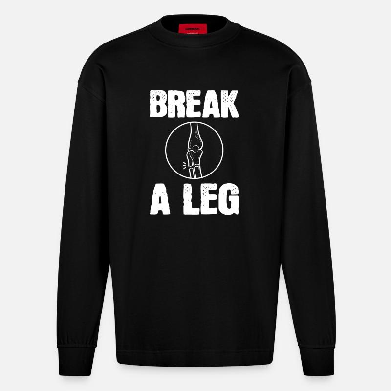 Gebrochenes Bein - Heavyweight Oversized Organic Langarmshirt Made in EU - SOLID BLACK