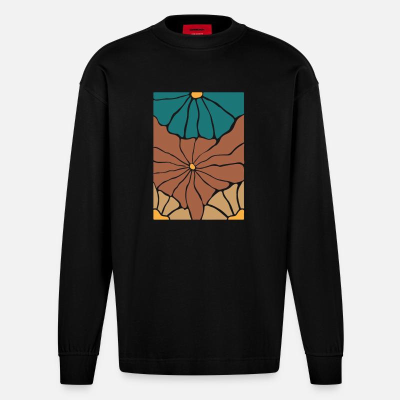 Boho Flora Blumen - Heavyweight Oversized Organic Langarmshirt Made in EU - SOLID BLACK