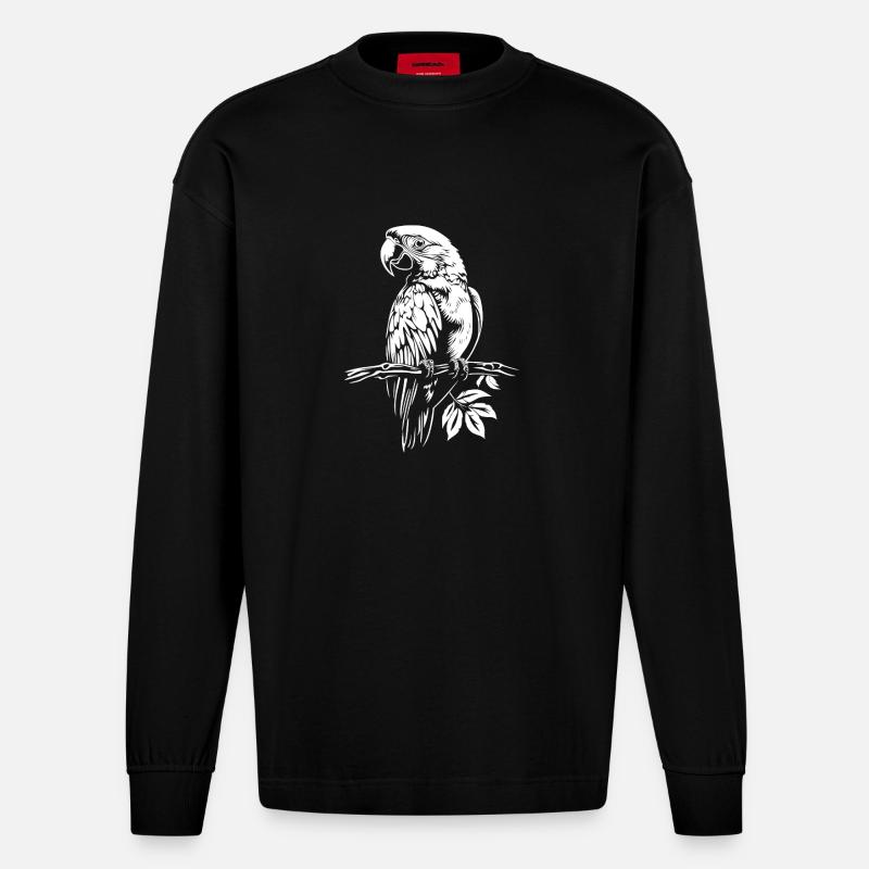Perroquet blanc - Manches longues bio épais oversize fabriqué en UE - SOLID BLACK