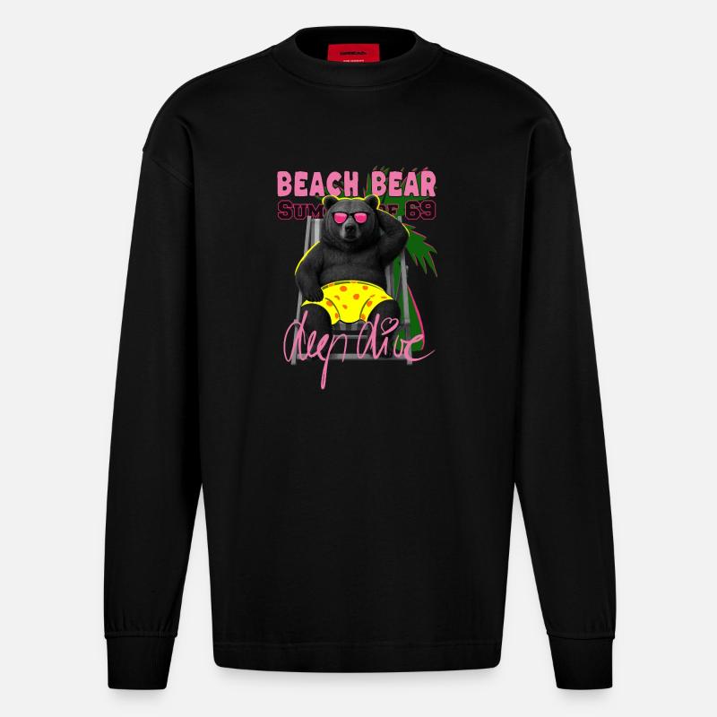 Beach Bear - Heavyweight Oversized Organic Langarmshirt Made in EU - SOLID BLACK