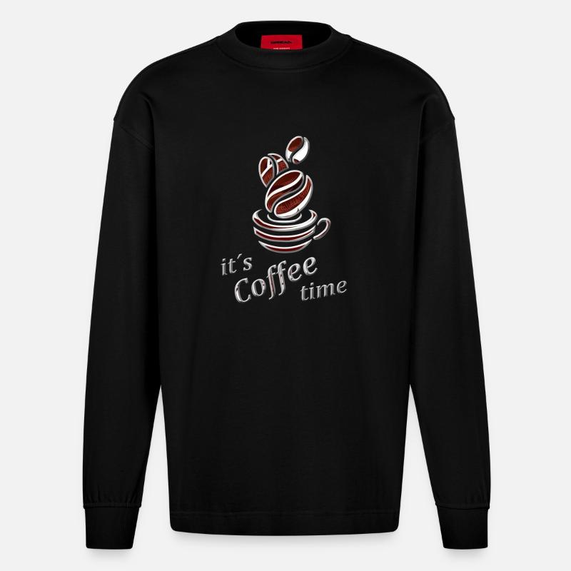 Kaffee Trinker - Heavyweight Oversized Organic Langarmshirt Made in EU - SOLID BLACK