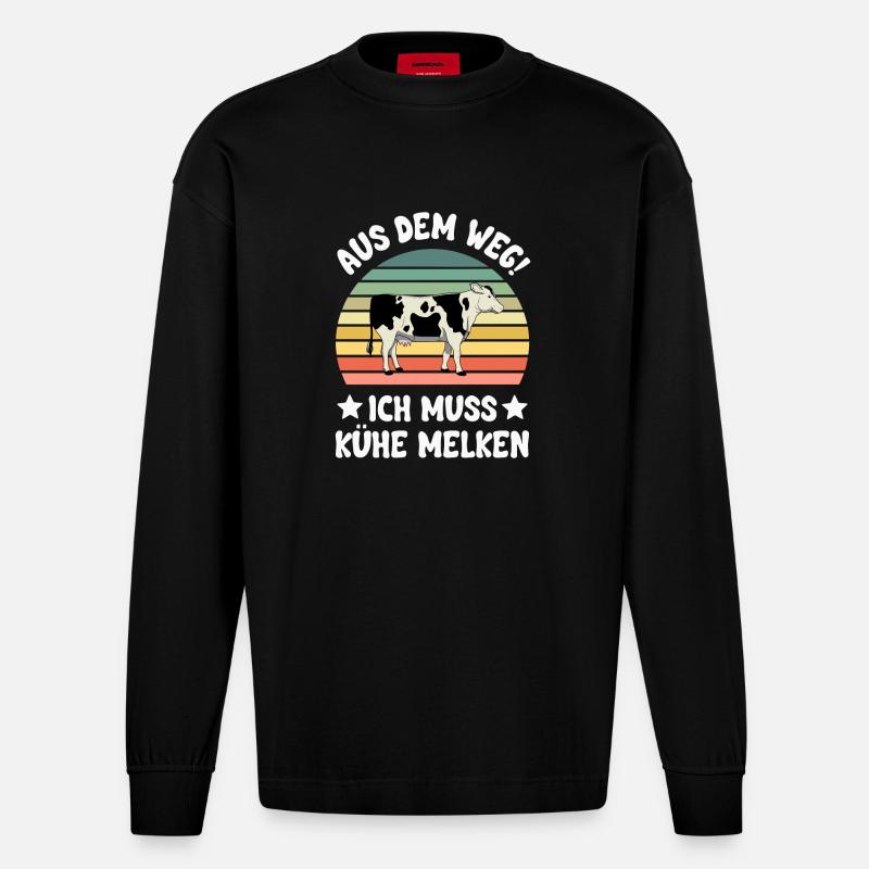 Kuh Kühe - Heavyweight Oversized Organic Langarmshirt Made in EU - SOLID BLACK
