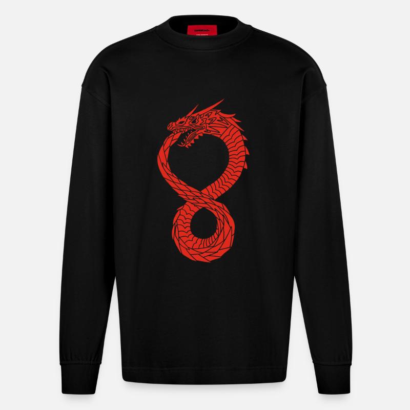 Roter unendlicher Drache - Heavyweight Oversized Organic Langarmshirt Made in EU - SOLID BLACK