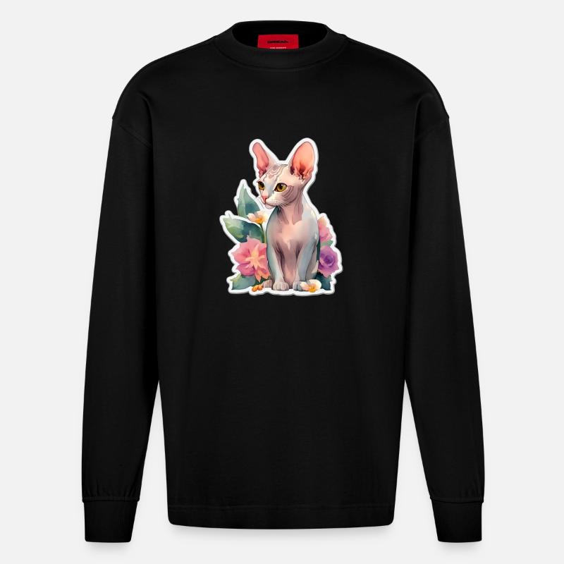 Sphynx Cat - Heavyweight Oversized Organic Longsleeve Shirt Made in EU - SOLID BLACK