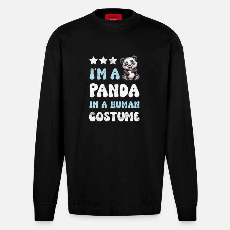 Panda Panda Ours - Manches longues bio épais oversize fabriqué en UE - SOLID BLACK