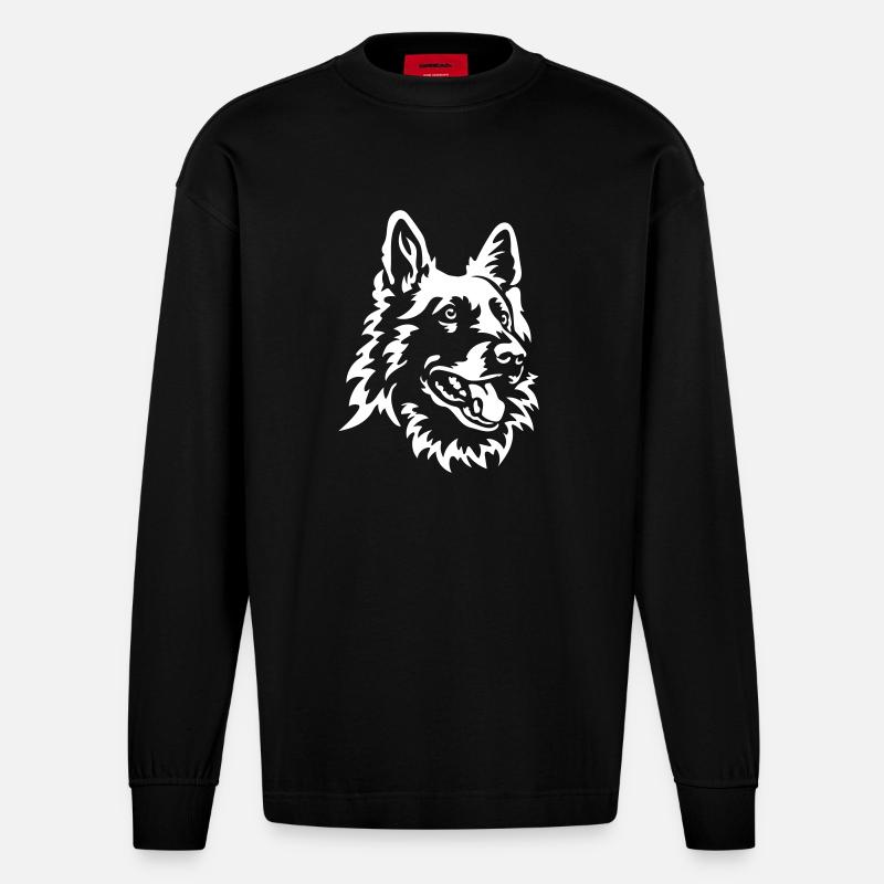 Schweizer Schäferhund Kopf "Black Edition" - Heavyweight Oversized Organic Langarmshirt Made in EU - SOLID BLACK