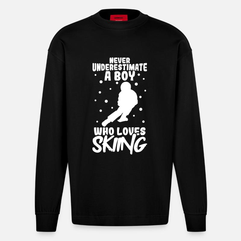Ski fahrender Junge - Heavyweight Oversized Organic Langarmshirt Made in EU - SOLID BLACK
