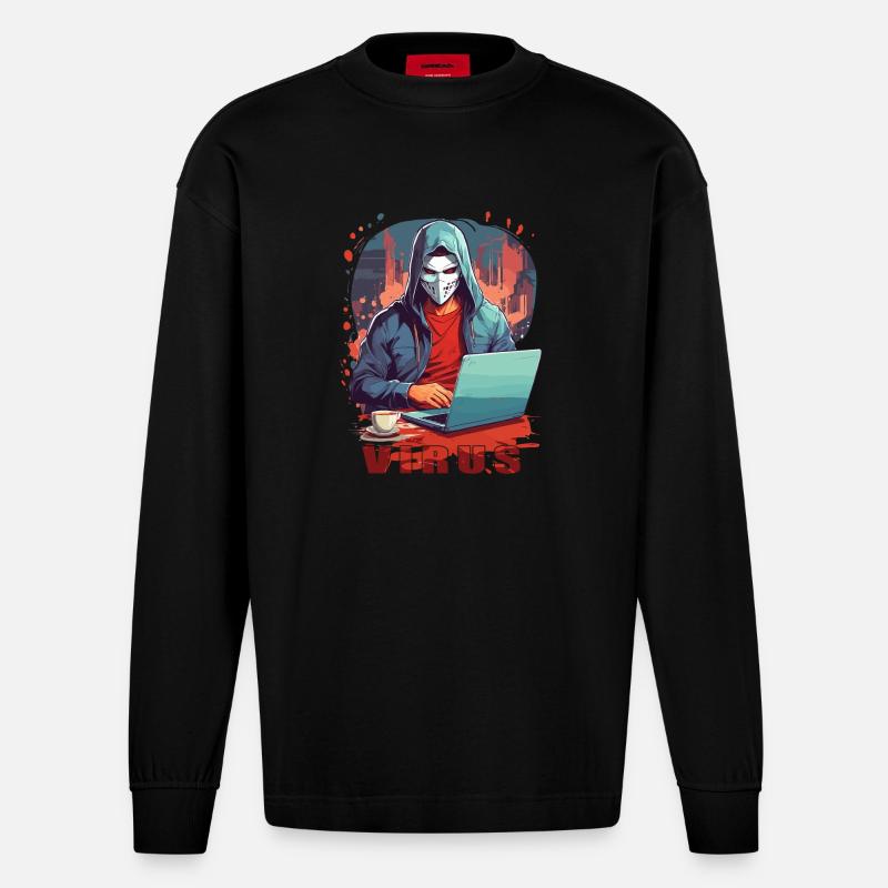 Anonymous Hacker - Heavyweight Oversized Organic Langarmshirt Made in EU - SOLID BLACK