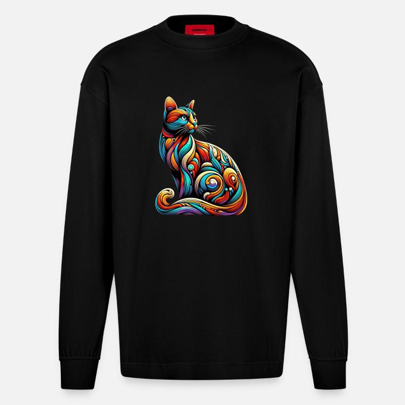 Katze - Heavyweight Oversized Organic Langarmshirt Made in EU - SOLID BLACK