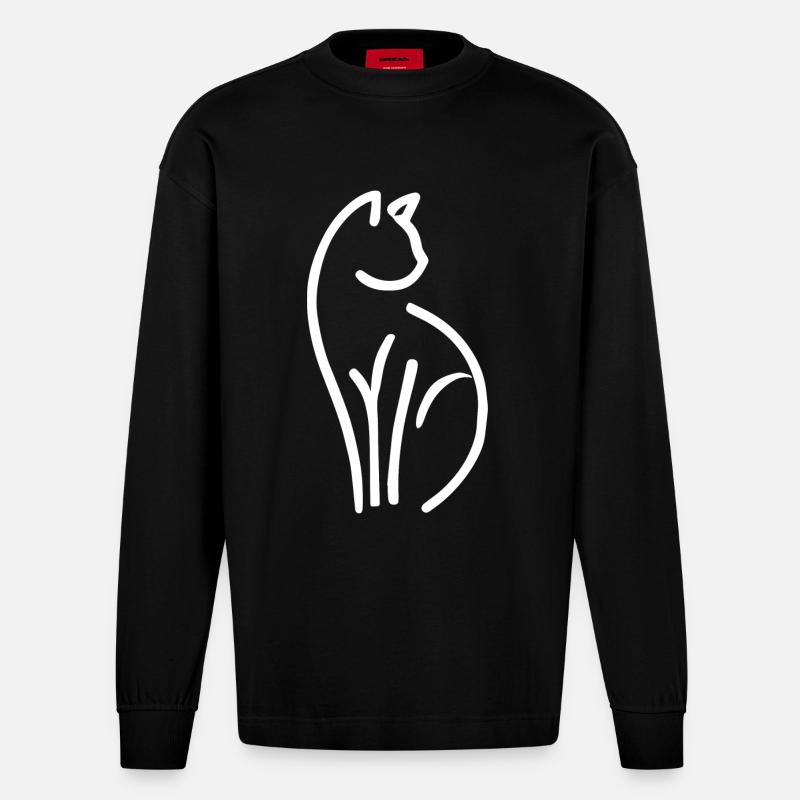 Katze - Heavyweight Oversized Organic Langarmshirt Made in EU - SOLID BLACK