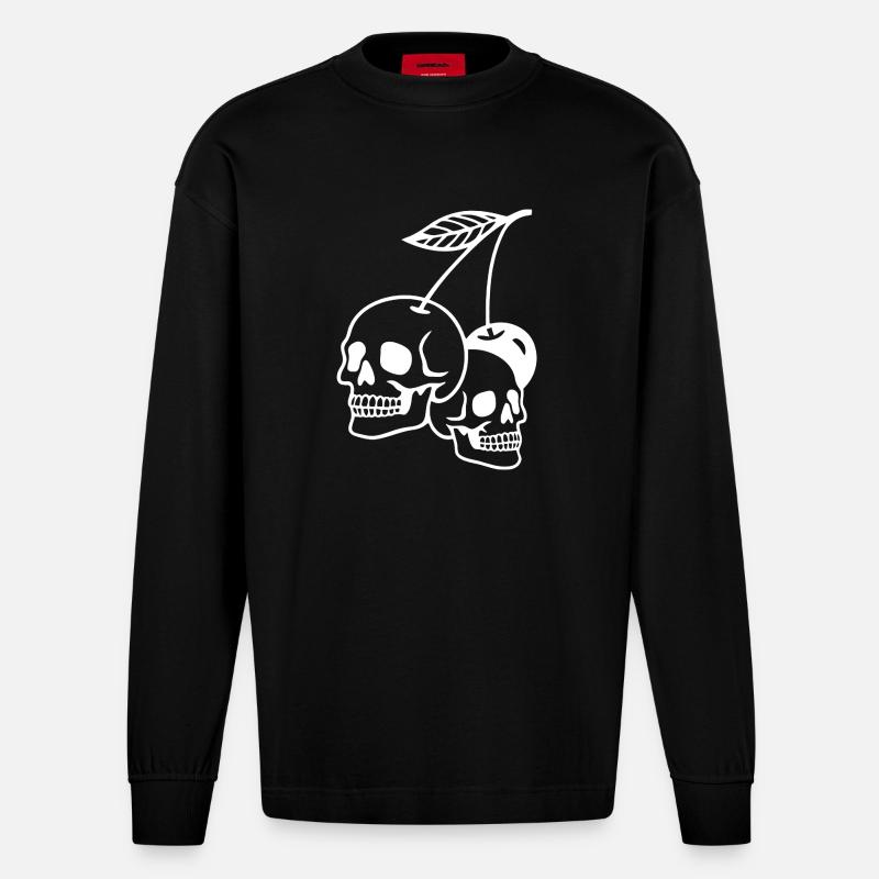 Kirsche Schädel Kunst Illustration - Heavyweight Oversized Organic Langarmshirt Made in EU - SOLID BLACK
