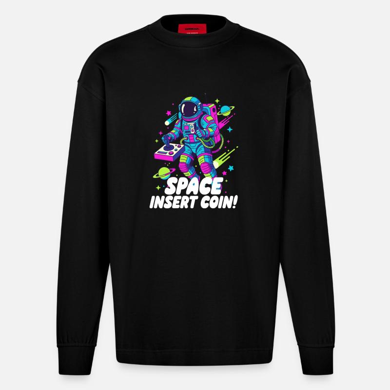 Pièce d’insertion spatiale - Manches longues bio épais oversize fabriqué en UE - SOLID BLACK