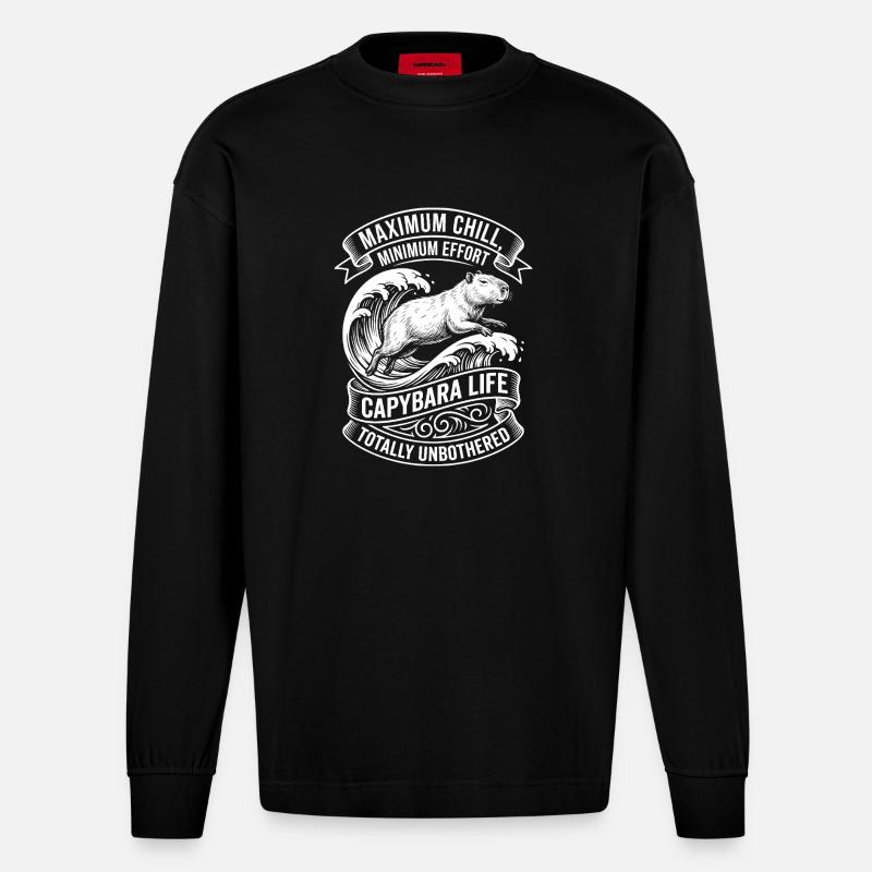 Capybara Life – Maximum Chill - Heavyweight Oversized Organic Longsleeve Shirt Made in EU - SOLID BLACK