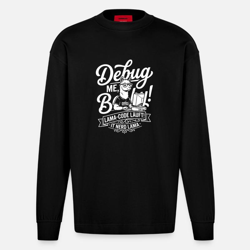 Lama Code Debug Design - Heavyweight Oversized Organic Langarmshirt Made in EU - SOLID BLACK