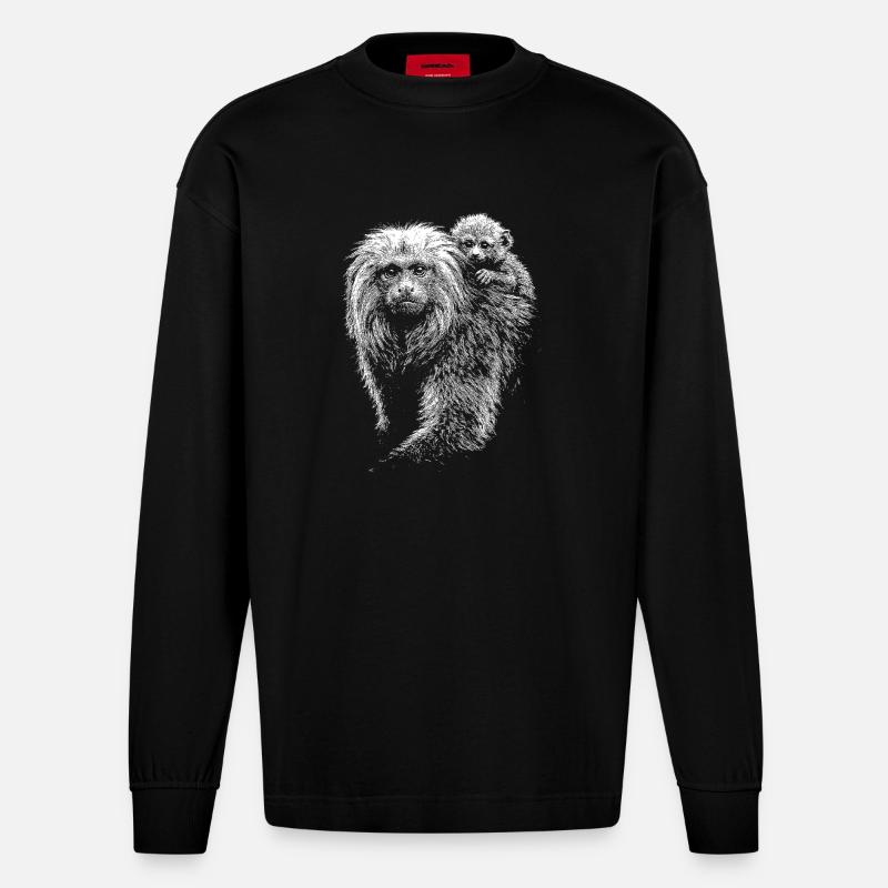 Löwenäffchen - Heavyweight Oversized Organic Langarmshirt Made in EU - SOLID BLACK