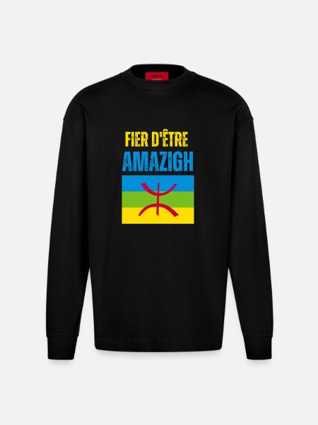 proud to be Amazigh - Heavyweight Oversized Organic Longsleeve Shirt Made in EU - SOLID BLACK