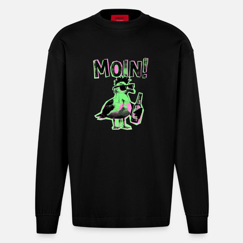 Punker Möwe Kiez Schanze Moin - Manches longues bio épais oversize fabriqué en UE - SOLID BLACK