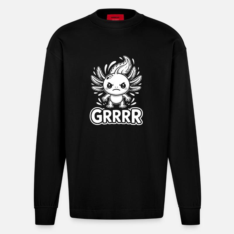 Grump Axolotl - Heavyweight Oversized Organic Langarmshirt Made in EU - SOLID BLACK