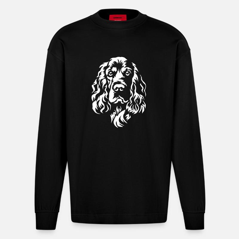 Englischer Cocker Spaniel Kopf "Black Edition" - Heavyweight Oversized Organic Langarmshirt Made in EU - SOLID BLACK
