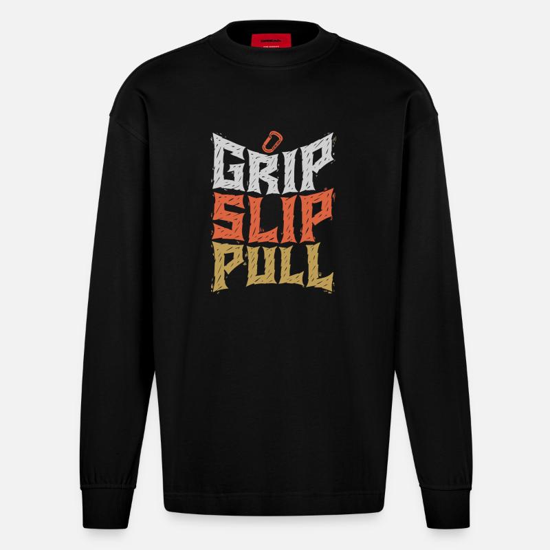 Grip Slip Pull Graphic Tee - Heavyweight Oversized Organic Langarmshirt Made in EU - SOLID BLACK
