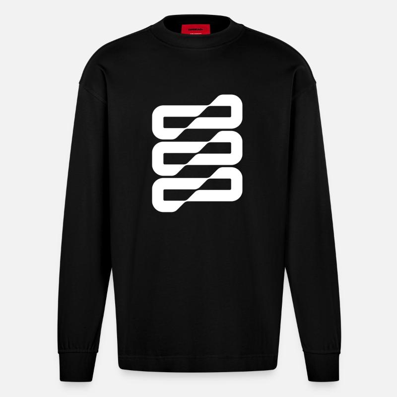 Flowwave-Stripes Abstract - Heavyweight Oversized Organic Langarmshirt Made in EU - SOLID BLACK