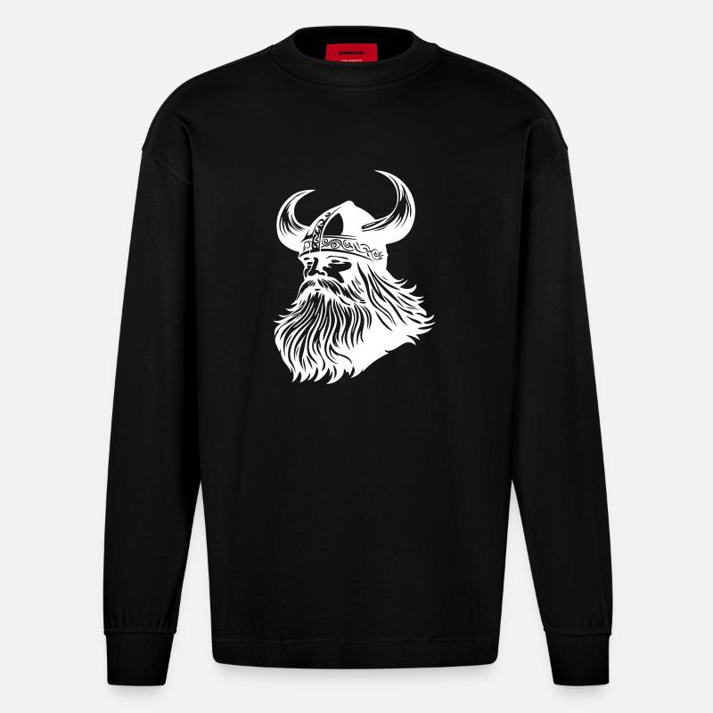 Wikinger Krieger Odin - Heavyweight Oversized Organic Langarmshirt Made in EU - SOLID BLACK