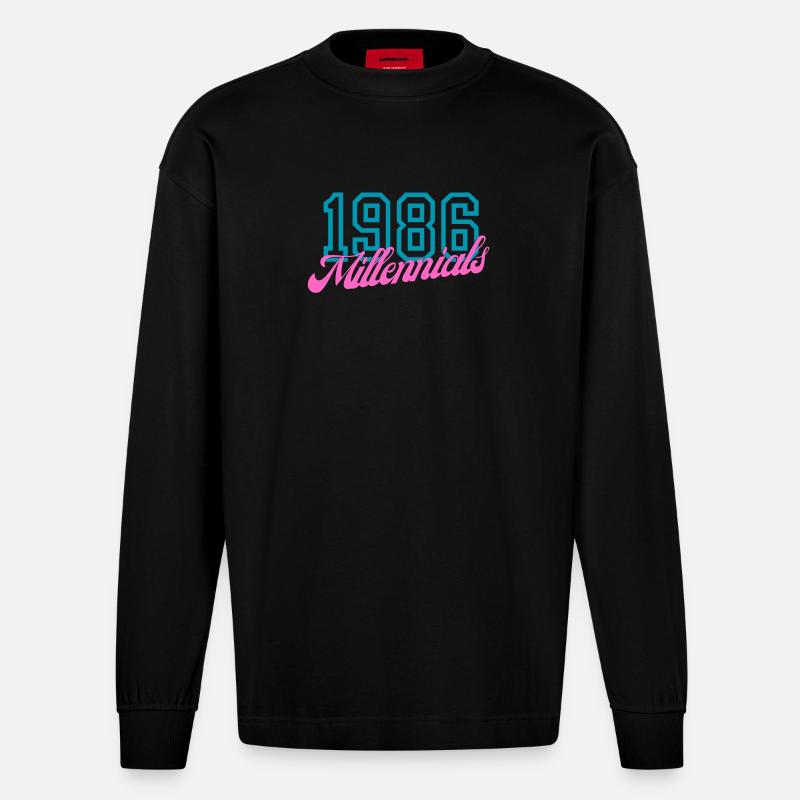 1986 Millennials Retro Numerisches Design - Heavyweight Oversized Organic Langarmshirt Made in EU - SOLID BLACK