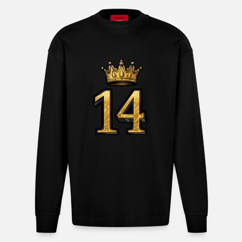 Couronne à 14 chiffres - Manches longues bio épais oversize fabriqué en UE - SOLID BLACK