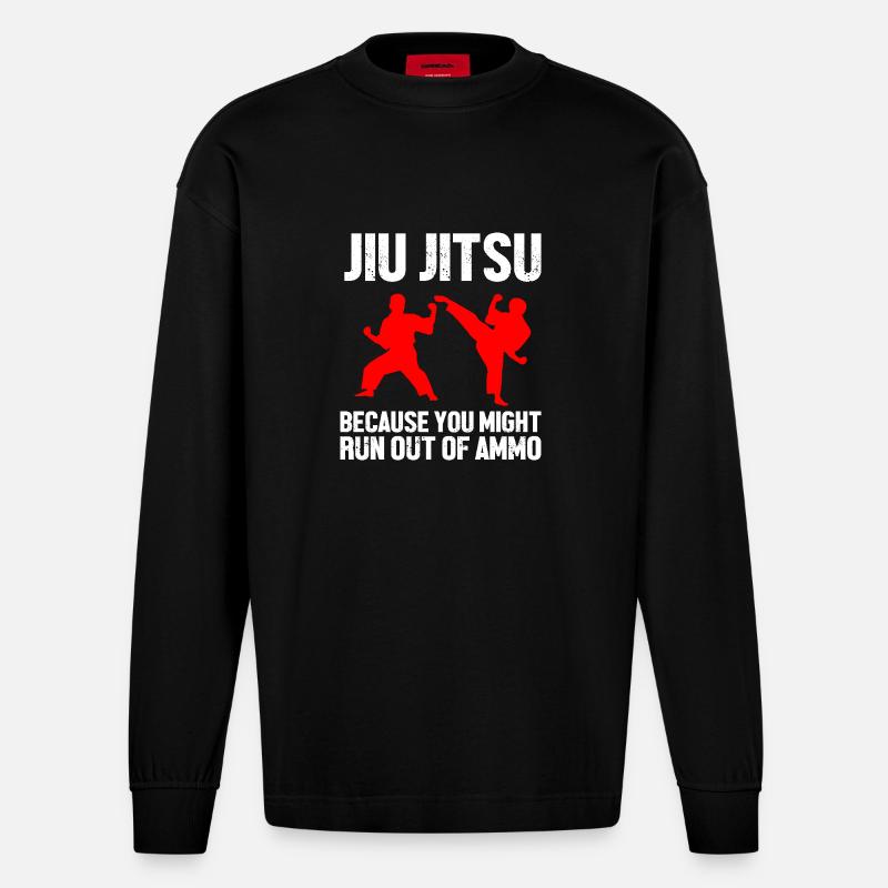 Jiu Jitsu Autodéfense - Manches longues bio épais oversize fabriqué en UE - SOLID BLACK