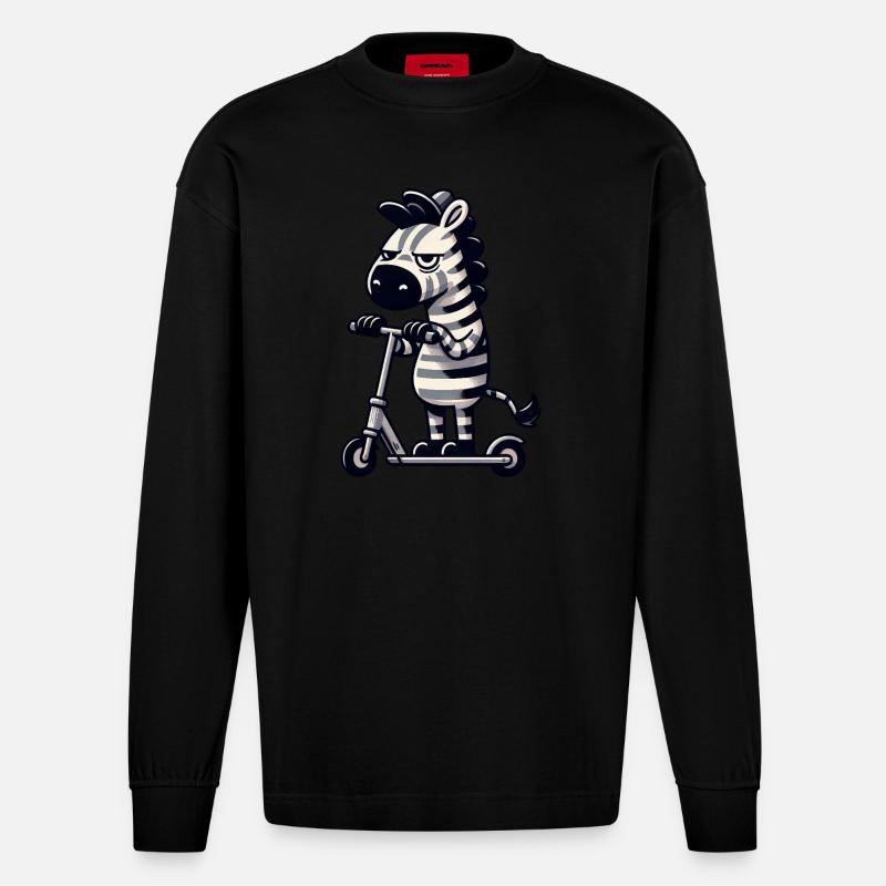 Zebra Kickroller Whimsical Funny Comic - Heavyweight Oversized Organic Longsleeve Shirt Made in EU - SOLID BLACK