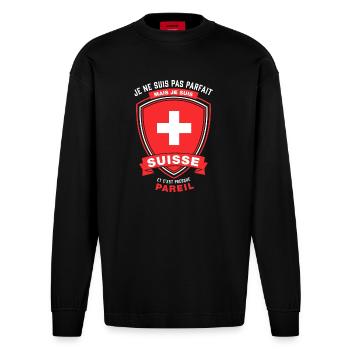 SUISSE et presque parfait - Manches longues bio épais oversize fabriqué en UE - SOLID BLACK - Devant