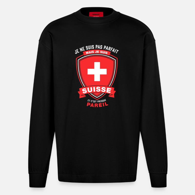 SUISSE et presque parfait - Manches longues bio épais oversize fabriqué en UE - SOLID BLACK