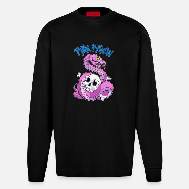 Pink Python (Blue) - Manches longues bio épais oversize fabriqué en UE - SOLID BLACK