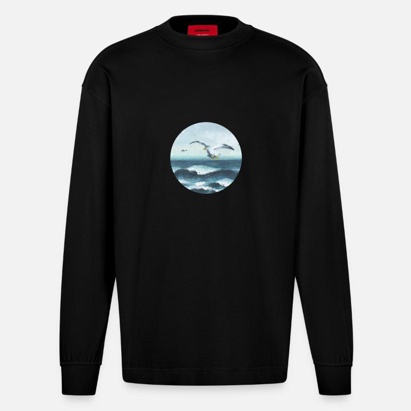 Möwen - Heavyweight Oversized Organic Langarmshirt Made in EU - SOLID BLACK