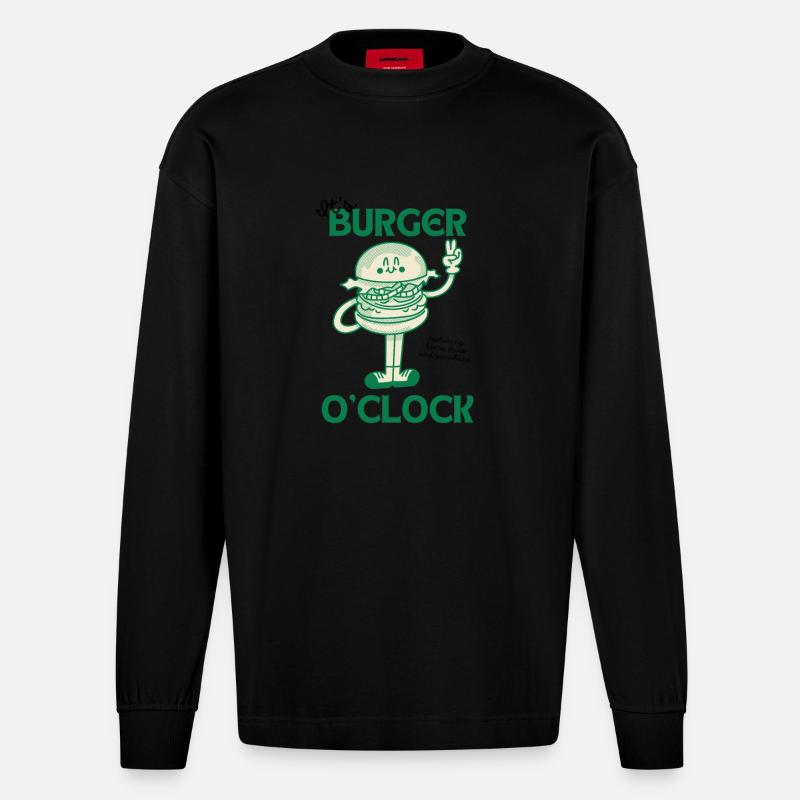 It's Burger o'clock - Heavyweight Oversized Organic Langarmshirt Made in EU - SOLID BLACK