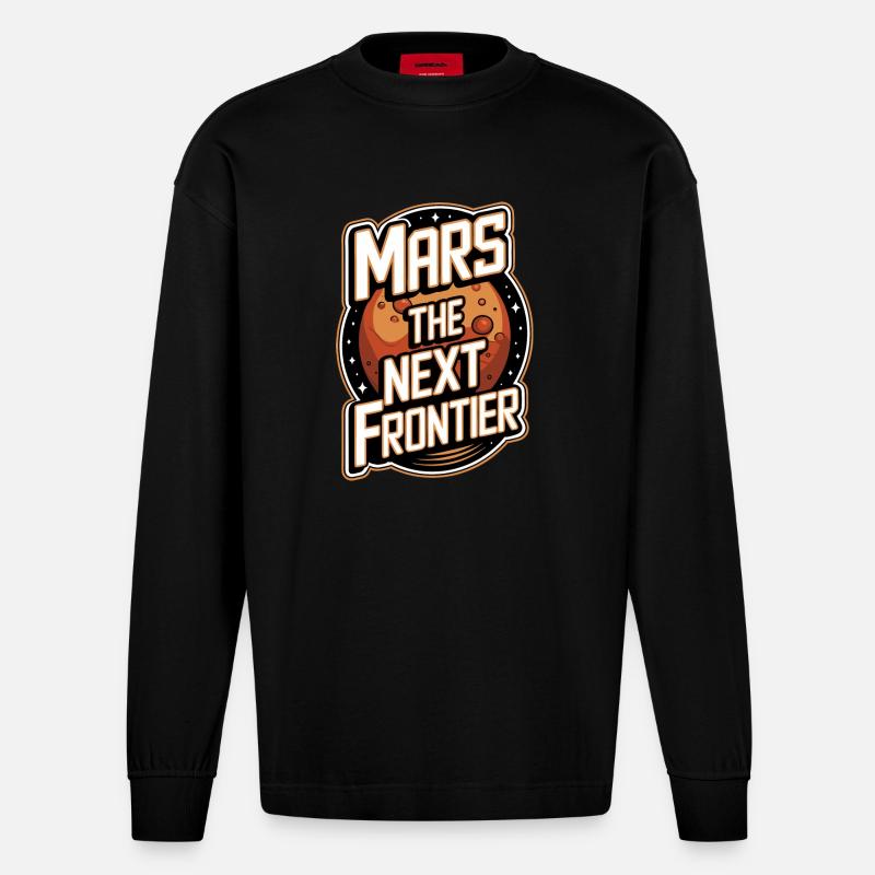 Mars Planète Planète Système Solaire - Manches longues bio épais oversize fabriqué en UE - SOLID BLACK
