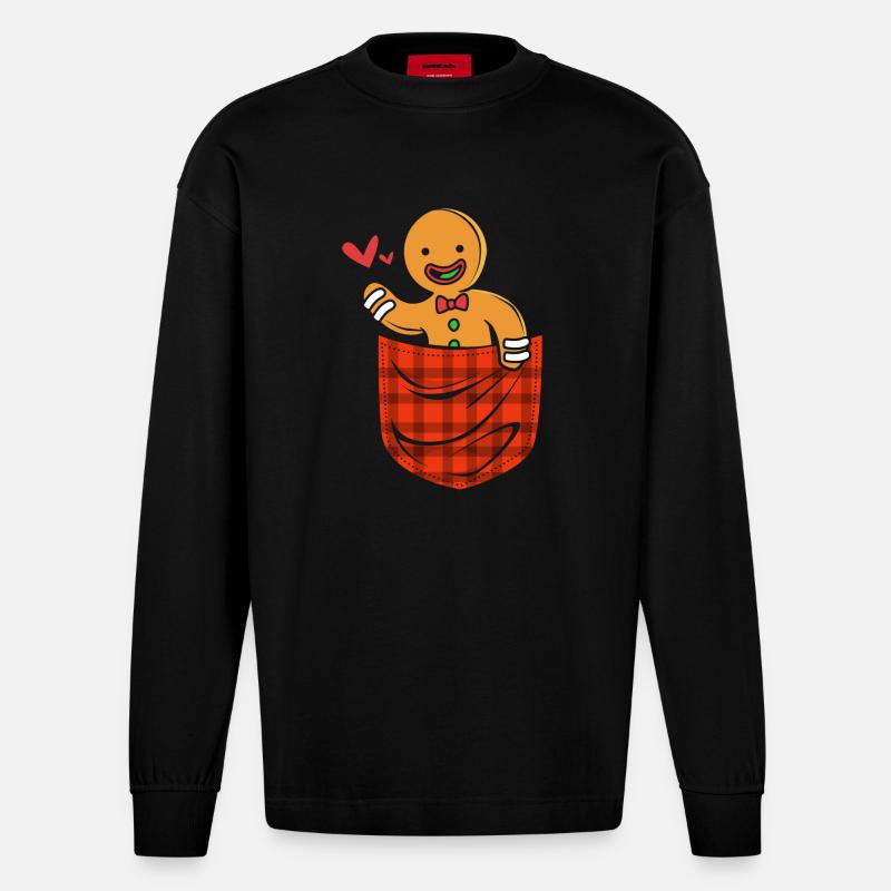 Lebkuchenmann Lebkuchenherz Lebkuchen Naschen - Heavyweight Oversized Organic Langarmshirt Made in EU - SOLID BLACK
