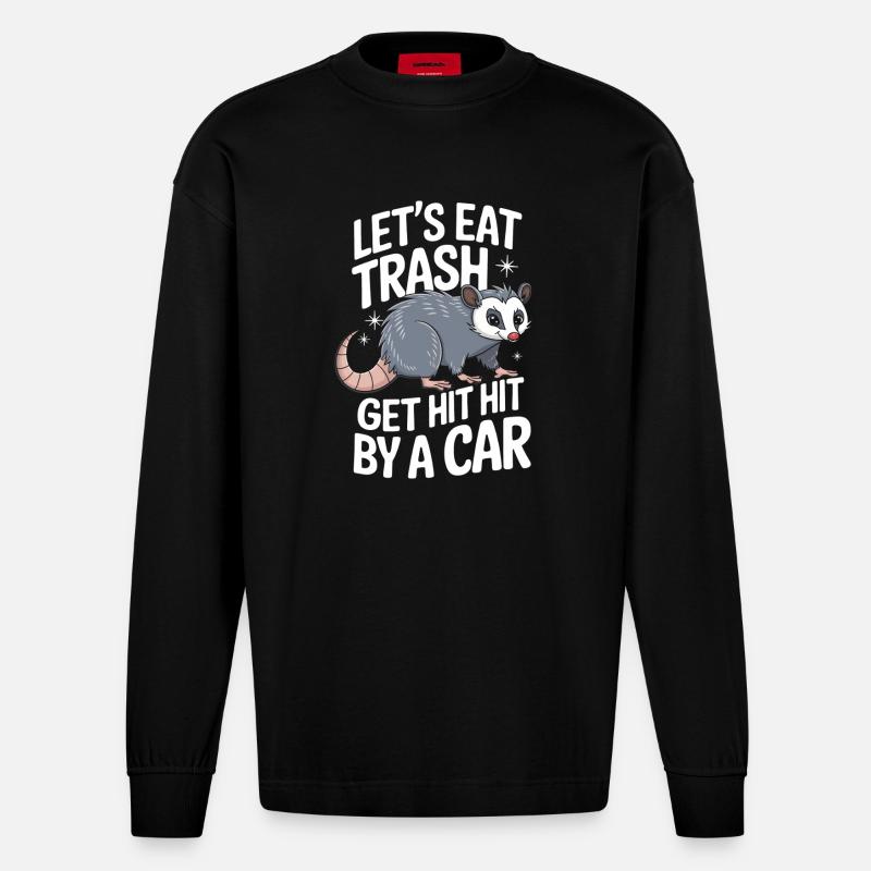 Opossum Possum Animal - Manches longues bio épais oversize fabriqué en UE - SOLID BLACK