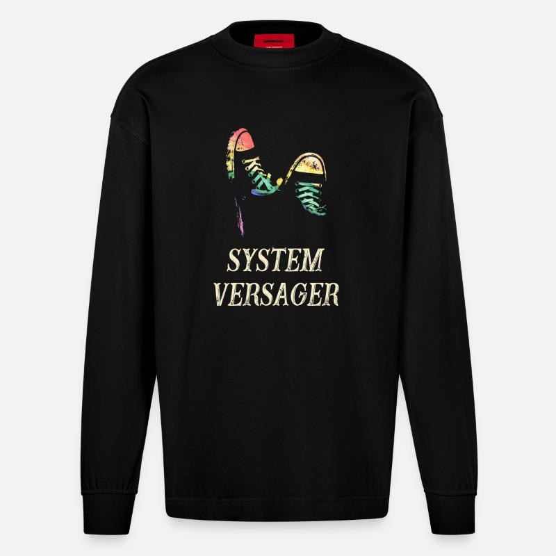 System versager - Heavyweight Oversized Organic Langarmshirt Made in EU - SOLID BLACK
