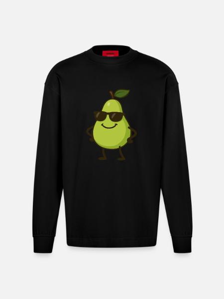 birne comic cool - Heavyweight Oversized Organic Langarmshirt Made in EU - SOLID BLACK