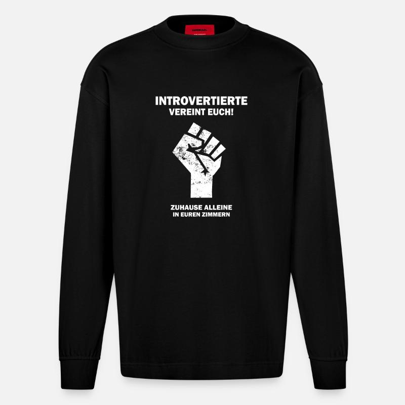 Introvertierte vereint euch - Heavyweight Oversized Organic Langarmshirt Made in EU - SOLID BLACK