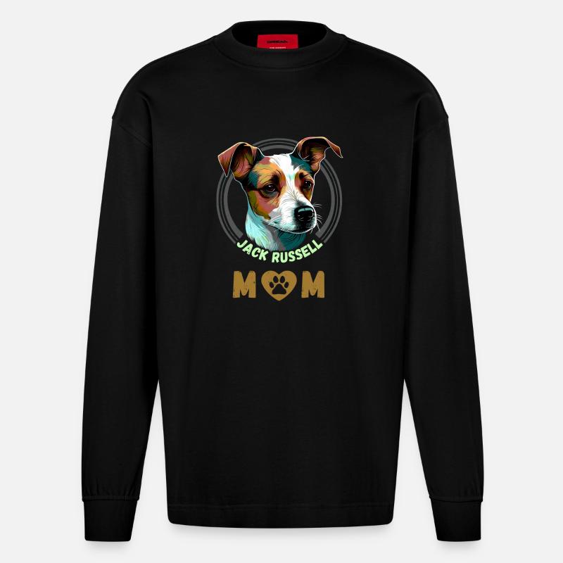 Jack Russell Mom - Heavyweight Oversized Organic Langarmshirt Made in EU - SOLID BLACK