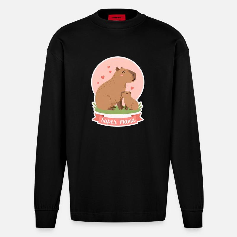 Mutter Kapibara - Heavyweight Oversized Organic Langarmshirt Made in EU - SOLID BLACK
