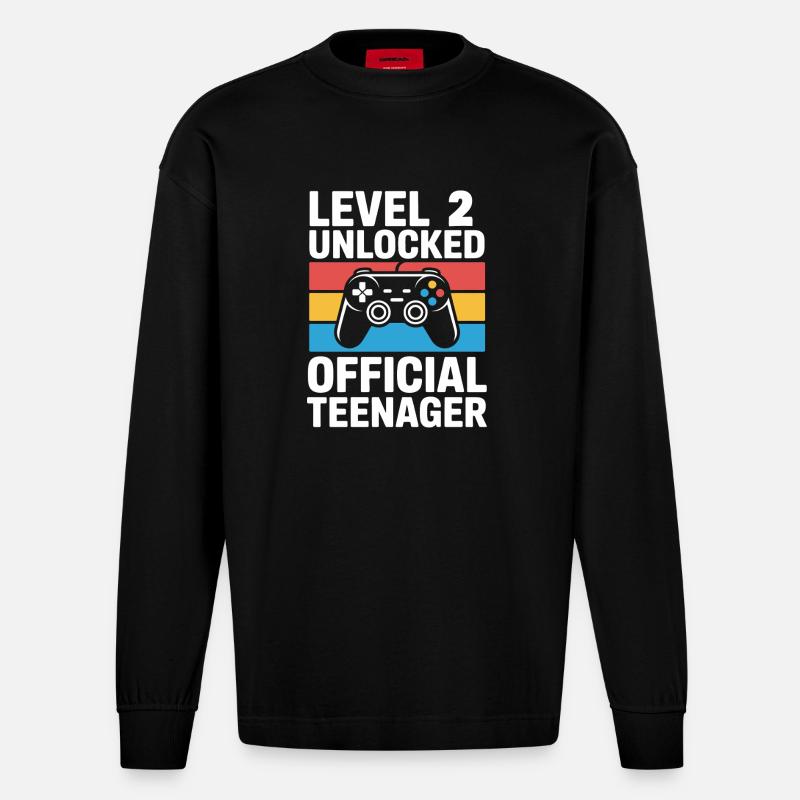Joueur d’anniversaire débloqué niveau 2 - Manches longues bio épais oversize fabriqué en UE - SOLID BLACK