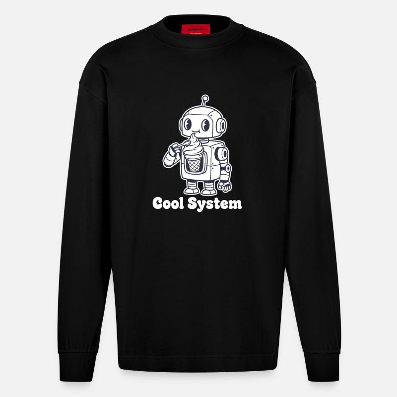 Roboter mit Eiscreme - Heavyweight Oversized Organic Langarmshirt Made in EU - SOLID BLACK