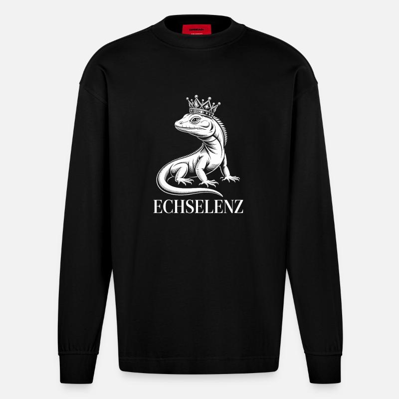 Echselenz Lustige Echse - Heavyweight Oversized Organic Langarmshirt Made in EU - SOLID BLACK
