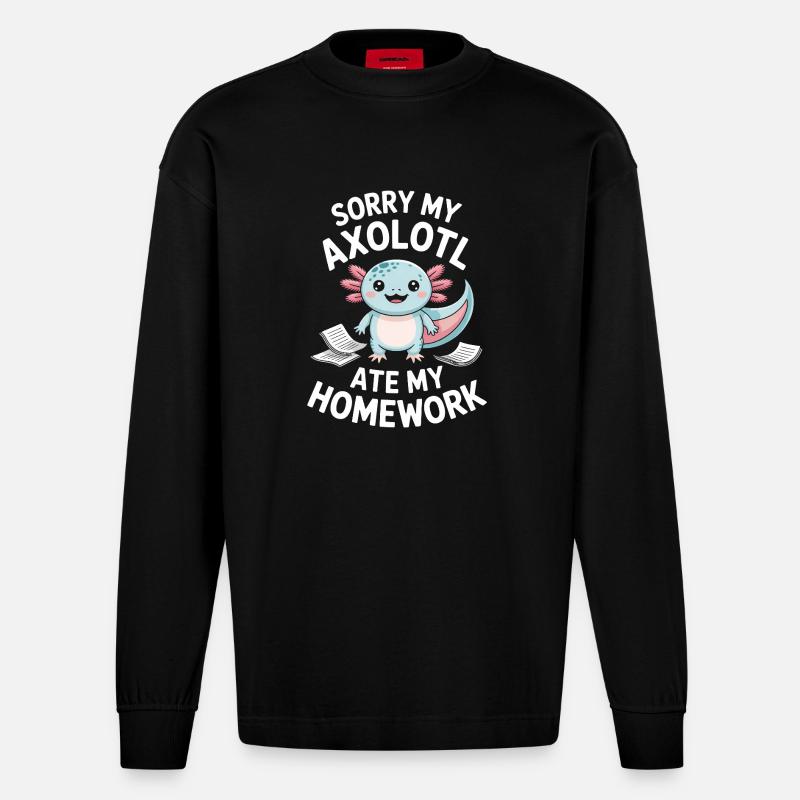 Braquage de devoirs d’Axolotl - Manches longues bio épais oversize fabriqué en UE - SOLID BLACK
