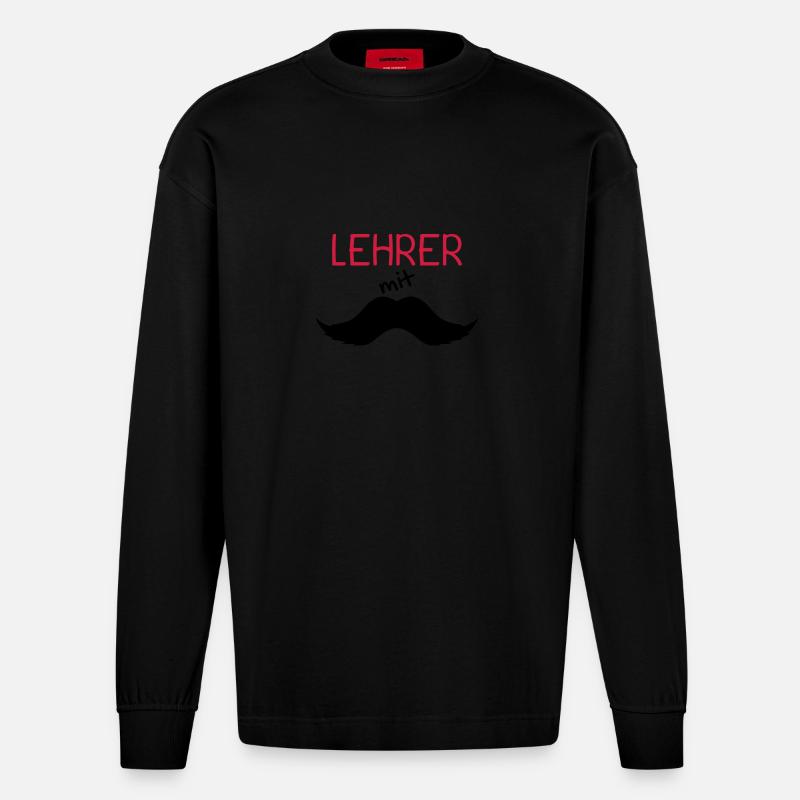 Lehrer mit Schnurrbart - Heavyweight Oversized Organic Langarmshirt Made in EU - SOLID BLACK