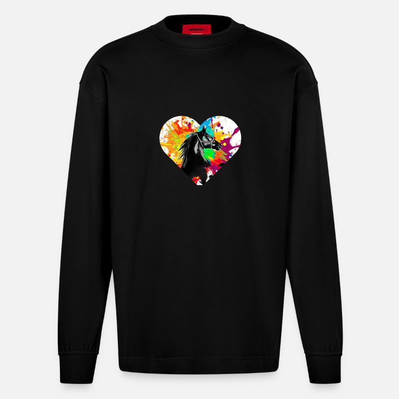 Cheval - Manches longues bio épais oversize fabriqué en UE - SOLID BLACK
